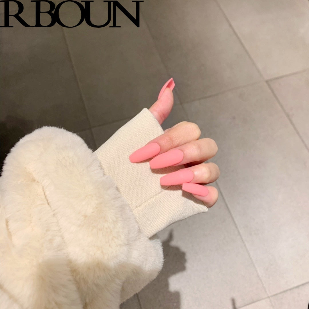 Fake Nails Set Stiletto Coffin Tips Press on Long False Nails with Glue 24 Beautiful Colors