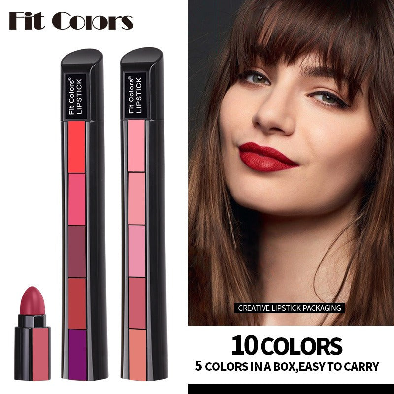 Matte Velvet Lipstick 5 in 1 Color Waterproof Colorfast Lipstick