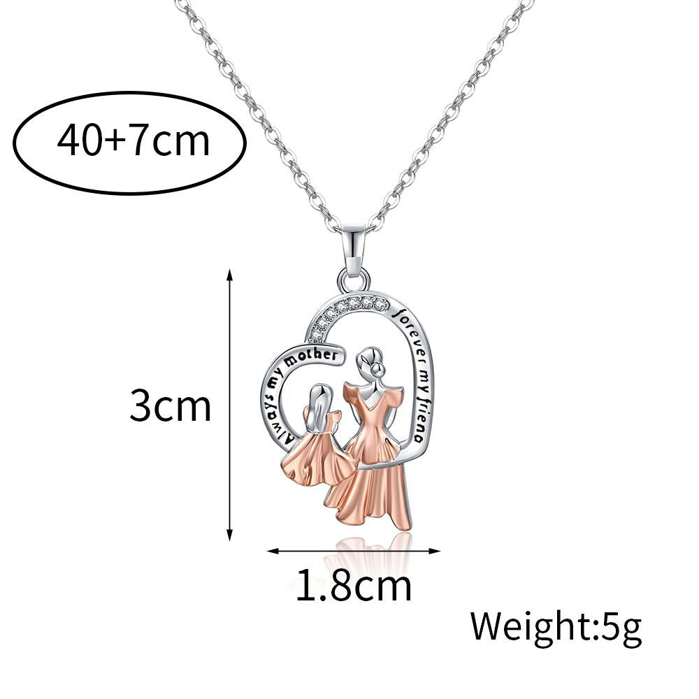 Mother & Daughter Gift Necklace "Always my mother, Forever my friend" Silver Rose Gold Zircon Figures Pendant