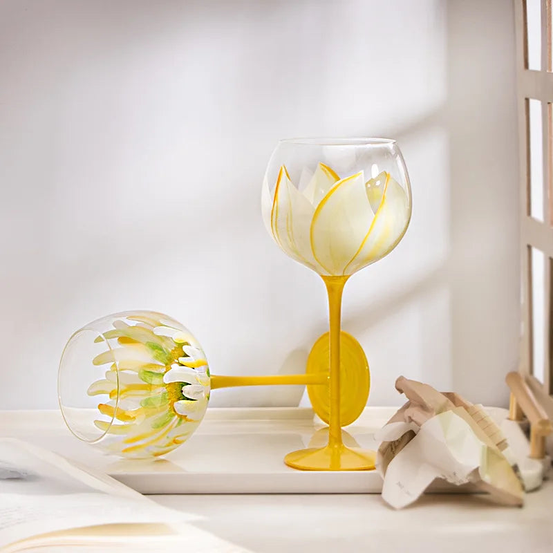 Hand Painted Floral Glass Goblet Cup 1 Piece Wine Glasses for Wedding Party Events
