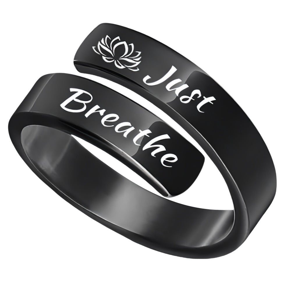 Just Breathe Wrap Titanium Steel Ring with Engraved Lotus or Heart Adjustable Size
