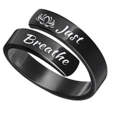 Just Breathe Wrap Titanium Steel Ring with Engraved Lotus or Heart Adjustable Size