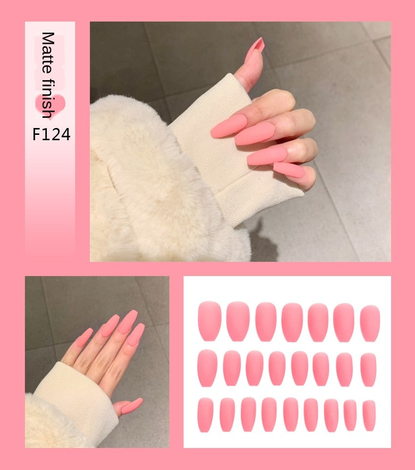 Fake Nails Set Stiletto Coffin Tips Press on Long False Nails with Glue 24 Beautiful Colors