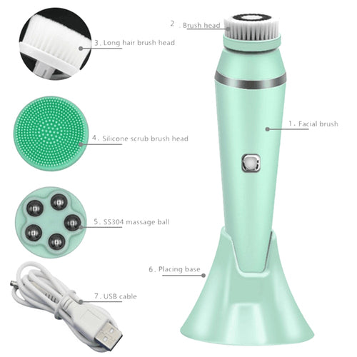 4 in 1 Electric Deep Cleansing Face Brush Spinning Pore Cleaner Face Wash Tool Makeup Remover