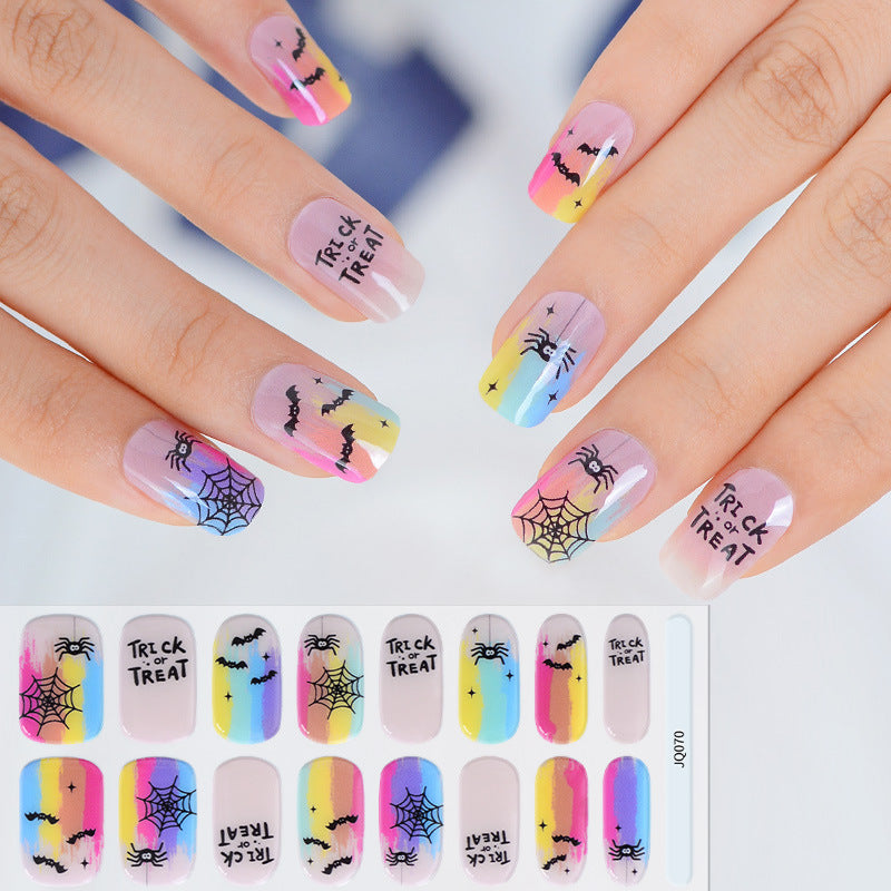 Gel Nail Art Patches Semi-Cured UV Light Nail Stickers Waterproof 16 Patch Sets with Many Designs Halloween Christmas Nail Art