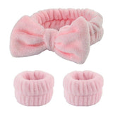 Soft Stretchy Bow Headband with Waterproof Wrist Strap Set for Face Washing