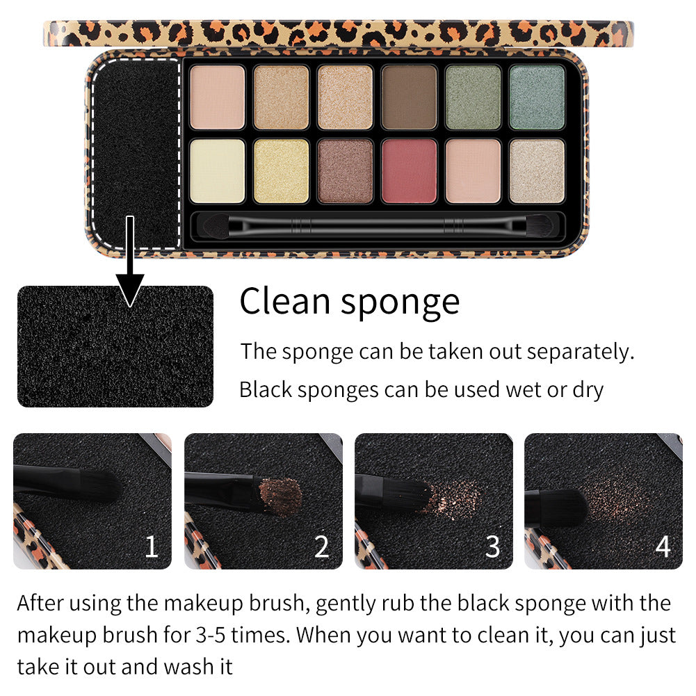 Multicolor Leopard Eye Shadow Palette Pearlescent Matte Glitter Powder Eye Shadow With Brush
