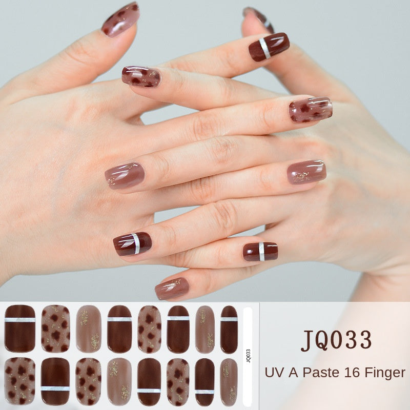 Gel Nail Art Patches Semi-Cured UV Light Nail Stickers Waterproof 16 Patch Sets with Many Designs Halloween Christmas Nail Art