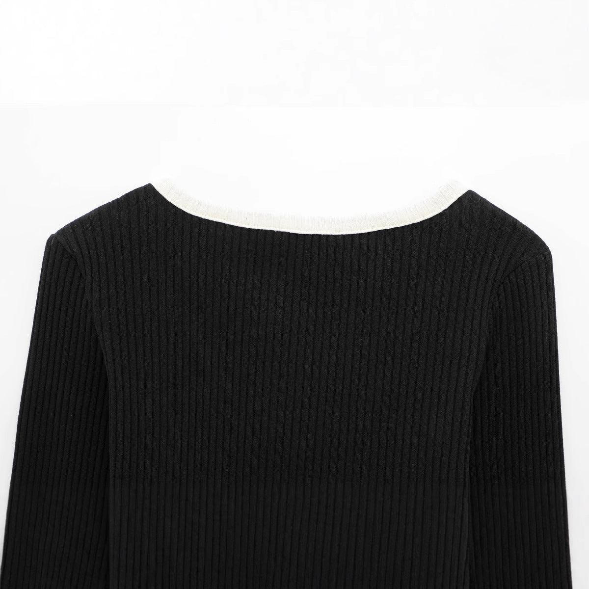 V-neck Ruffle Trim Stripe Knitted Long Sleeve Top