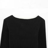 V-neck Ruffle Trim Stripe Knitted Long Sleeve Top