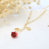 Red Rose Pendant Necklace in Silver, Gold, Rose Gold, Gift for Girlfriend Wife Mother
