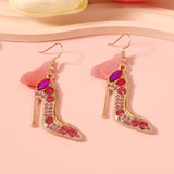 Fashionista Crystal High Heel Earrings, Alloy Inlaid Red or White Diamond Heels with Bow Earrings