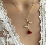 Red Rose Pendant Necklace in Silver, Gold, Rose Gold, Gift for Girlfriend Wife Mother