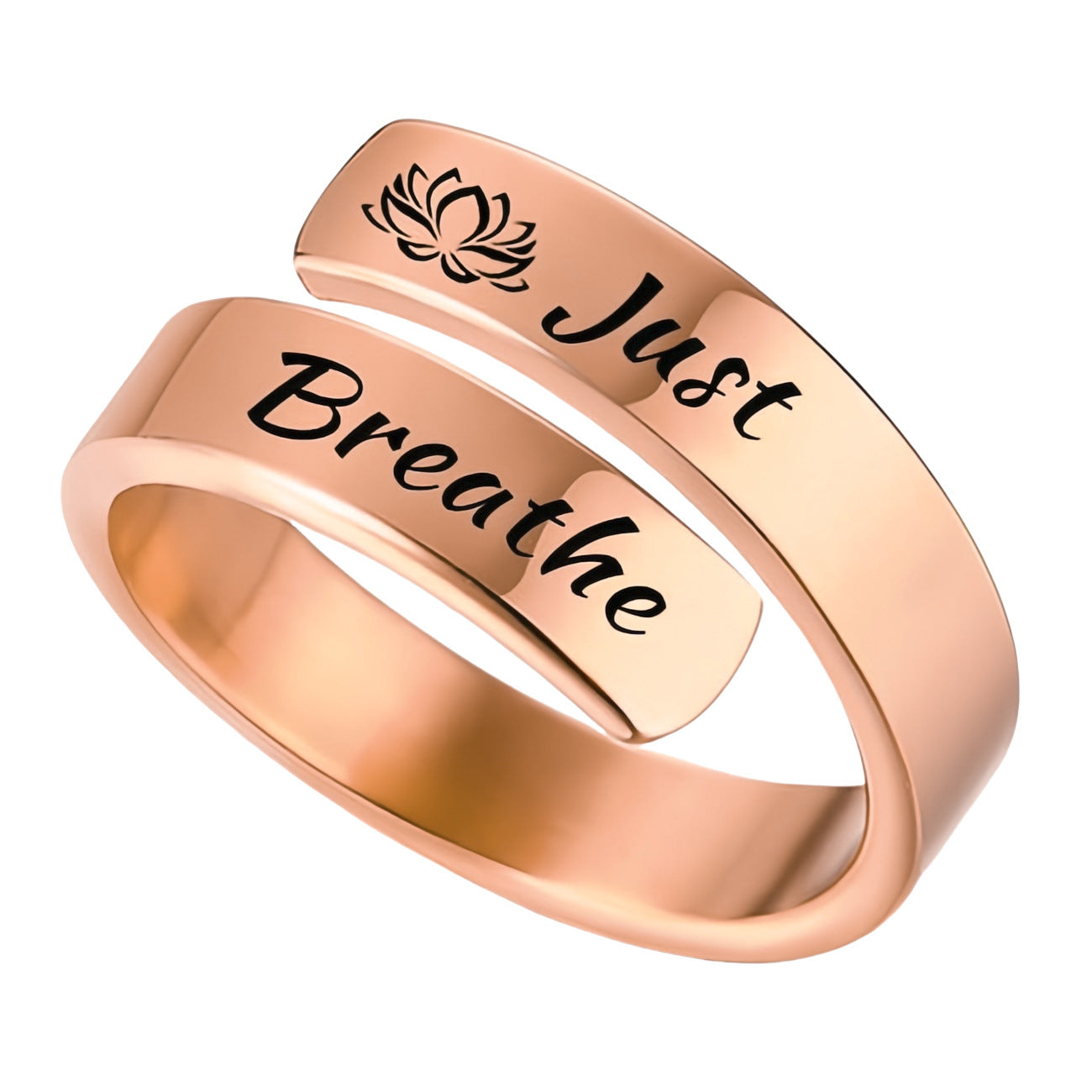 Just Breathe Wrap Titanium Steel Ring with Engraved Lotus or Heart Adjustable Size