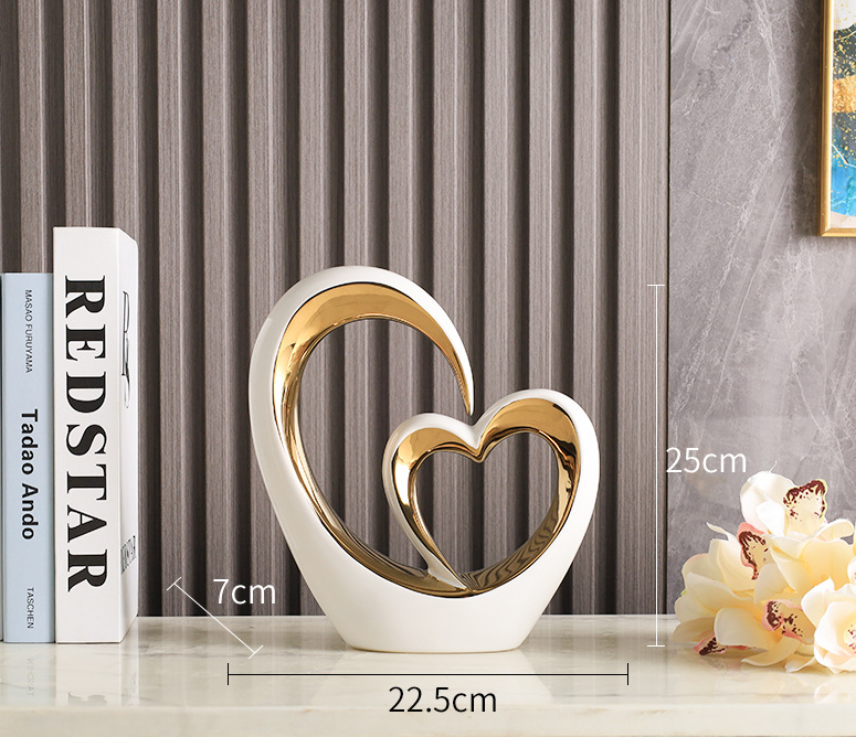 Modern Creative Heart-to-Heart Gold or Silver Statue Decor for Home
