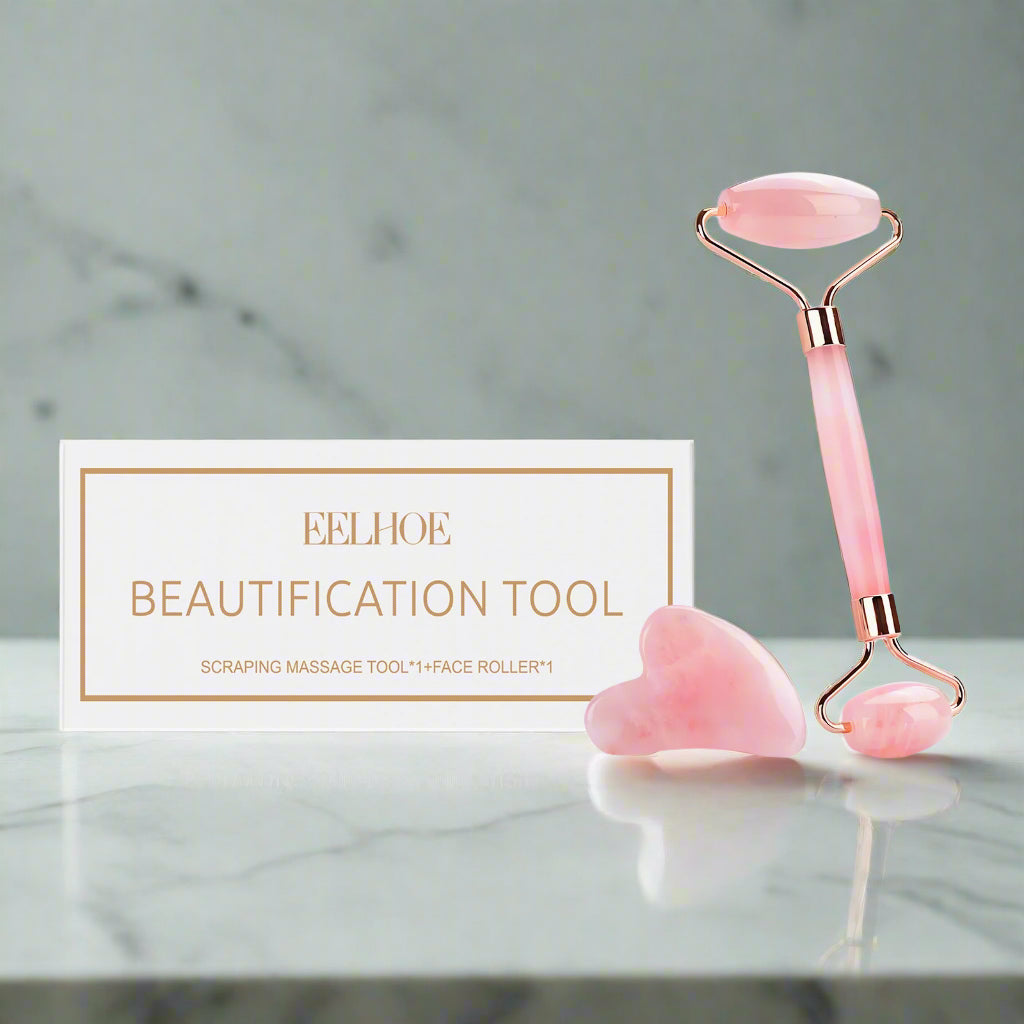 Rose Quartz Stone Roller Massager Set Soothing Massage Skin Facial Firming Skin Care Massager