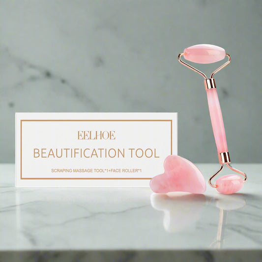 Rose Quartz Stone Roller Massager Set Soothing Massage Skin Facial Firming Skin Care Massager