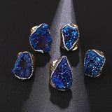 Natural Crystal Geode Cluster Ring, Beautiful Stone Cluster with Diamonds, Geode Gold-Plated Handmade Ring