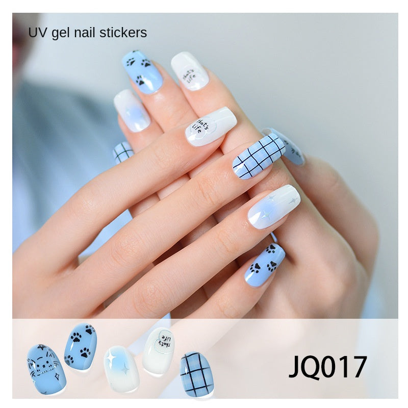 Gel Nail Art Patches Semi-Cured UV Light Nail Stickers Waterproof 16 Patch Sets with Many Designs Halloween Christmas Nail Art