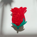 Small Hair Clip | Red Rosebud | Claw Clip in Velvet