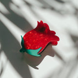 Small Hair Clip | Red Rosebud | Claw Clip in Velvet