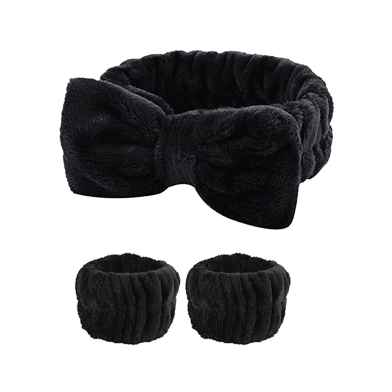 Soft Stretchy Bow Headband with Waterproof Wrist Strap Set for Face Washing