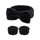 Soft Stretchy Bow Headband with Waterproof Wrist Strap Set for Face Washing