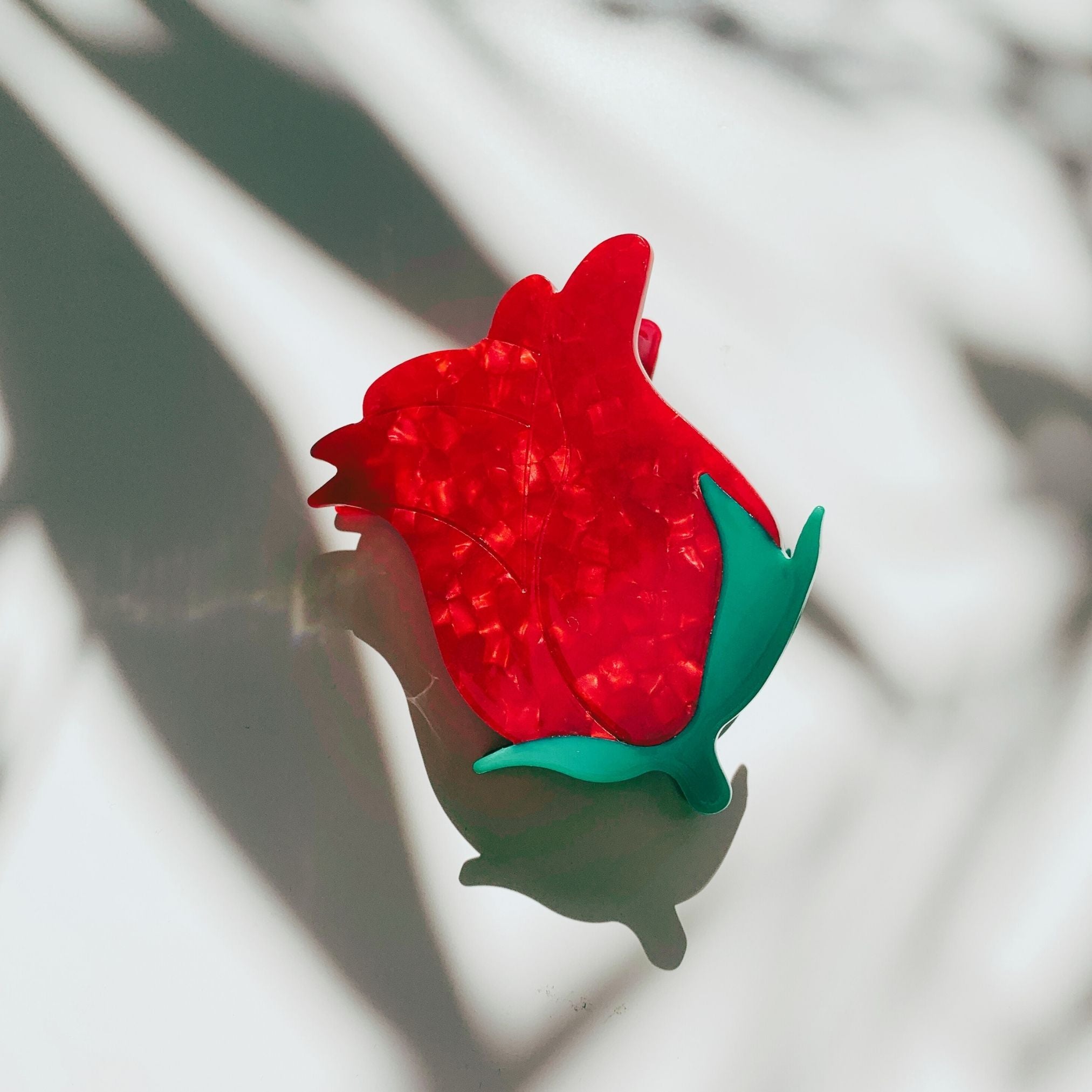 Small Hair Clip | Red Rosebud | Claw Clip in Velvet