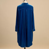 High-Low Button Up Long Sleeve Mid Length Dress