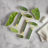Jade Scraping Plate Roller Massage Stick Zinc Alloy Flower Stand Double Head Rollers