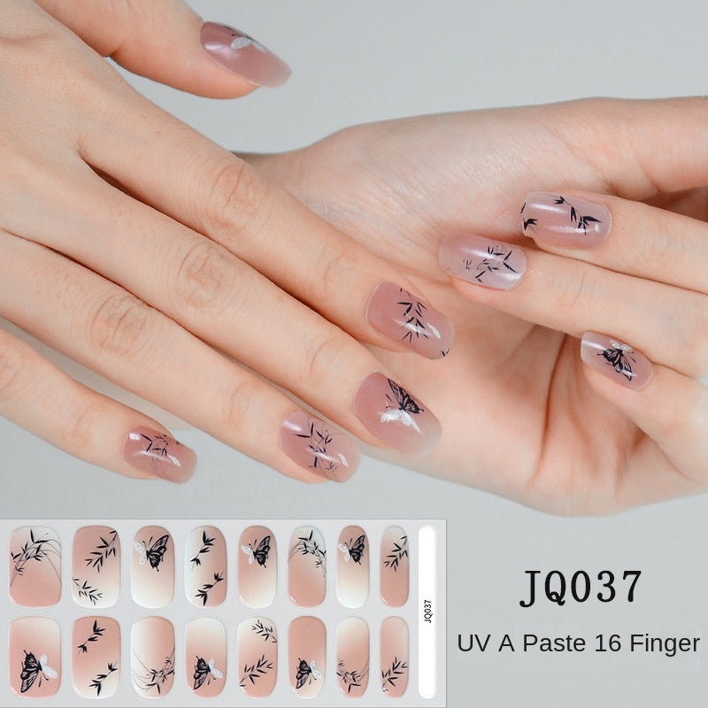 Gel Nail Art Patches Semi-Cured UV Light Nail Stickers Waterproof 16 Patch Sets with Many Designs Halloween Christmas Nail Art