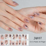 Gel Nail Art Patches Semi-Cured UV Light Nail Stickers Waterproof 16 Patch Sets with Many Designs Halloween Christmas Nail Art