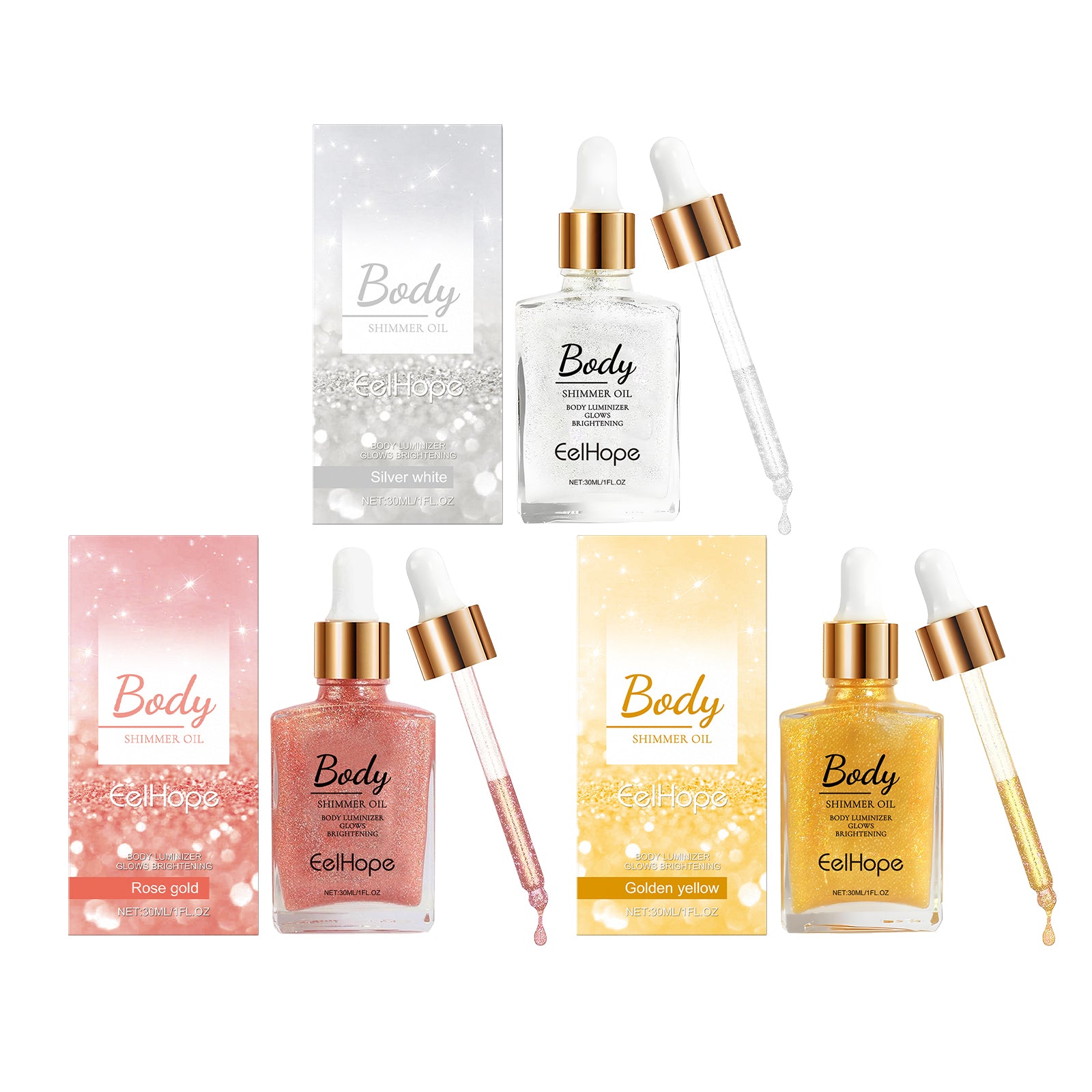 Body Shimmer Oil Moisturizer, Facial and Body Liquid Highlighter, Vitamins, Aloe, Jojoba Oil for Skin Care
