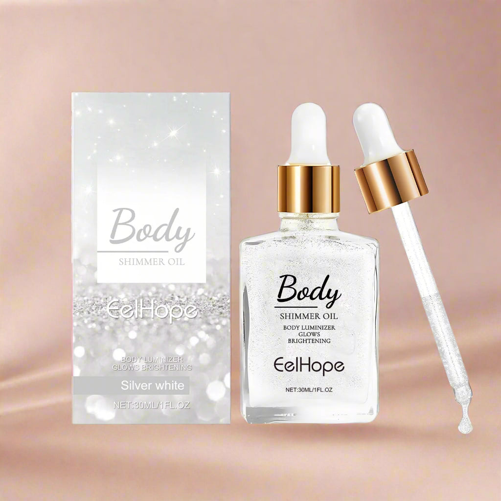 Body Shimmer Oil Moisturizer, Facial and Body Liquid Highlighter, Vitamins, Aloe, Jojoba Oil for Skin Care