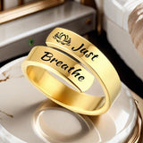Just Breathe Wrap Titanium Steel Ring with Engraved Lotus or Heart Adjustable Size