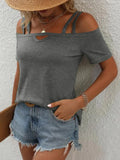 Strap Off-Shoulder Short Sleeve T-Shirt
