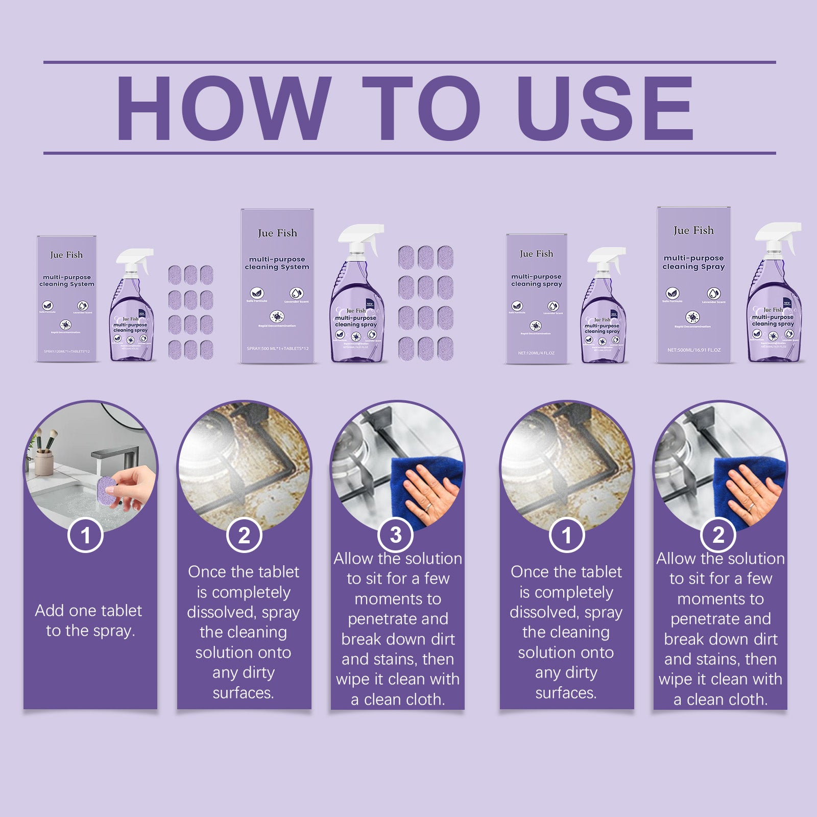 Multi-Purpose Lavender Cleaner Easily Cleans Kitchen, Bathroom, Floors, Grease Stains, Countertops