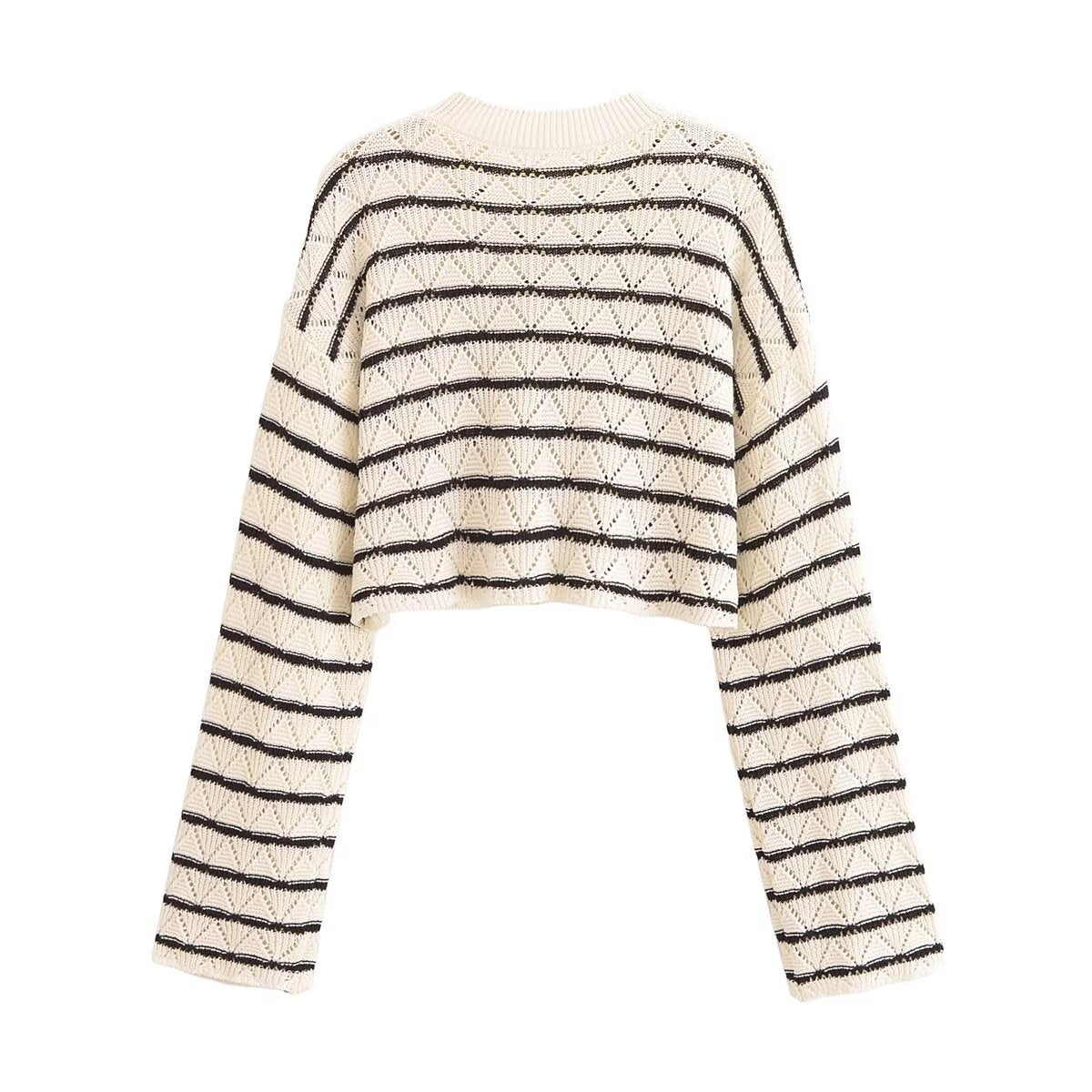 Striped Crochet Long Sleeve Top and Pants Set