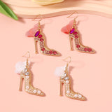 Fashionista Crystal High Heel Earrings, Alloy Inlaid Red or White Diamond Heels with Bow Earrings