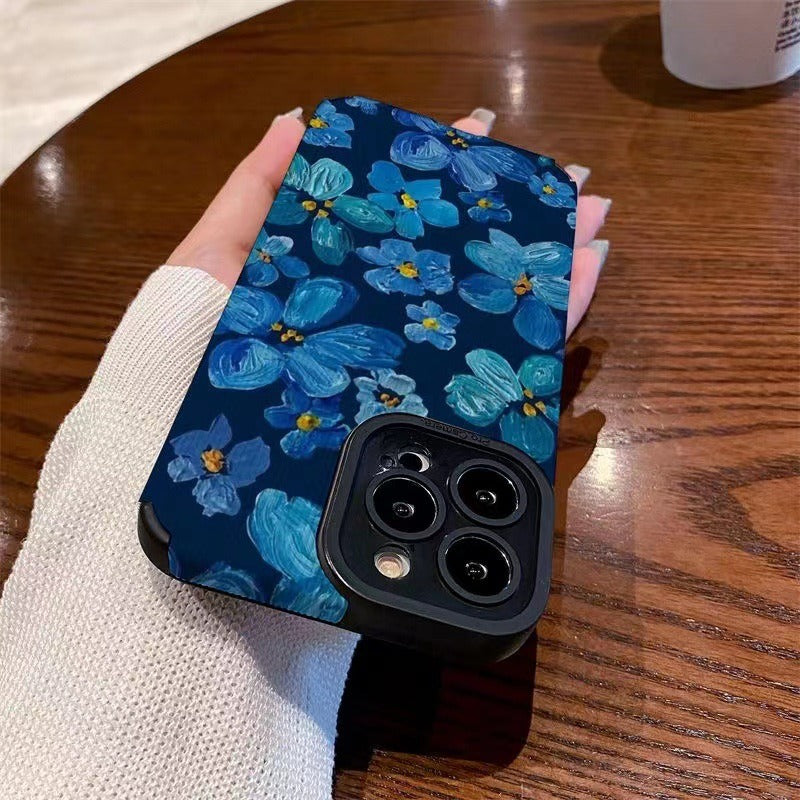 Blue Camellia Flower Faux Leather iPhone Cover 11pro Apple 14 13 iPhone 12 Suitable for 6s/8plus Soft Case