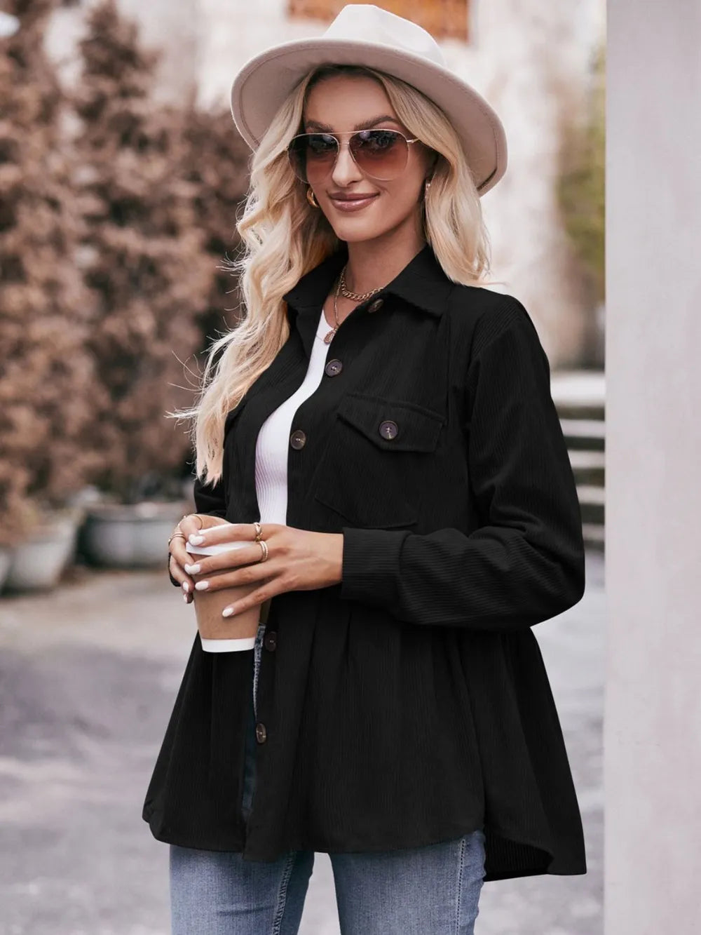 Mandy Autumn Collared Neck Loose Fit Button Down Top