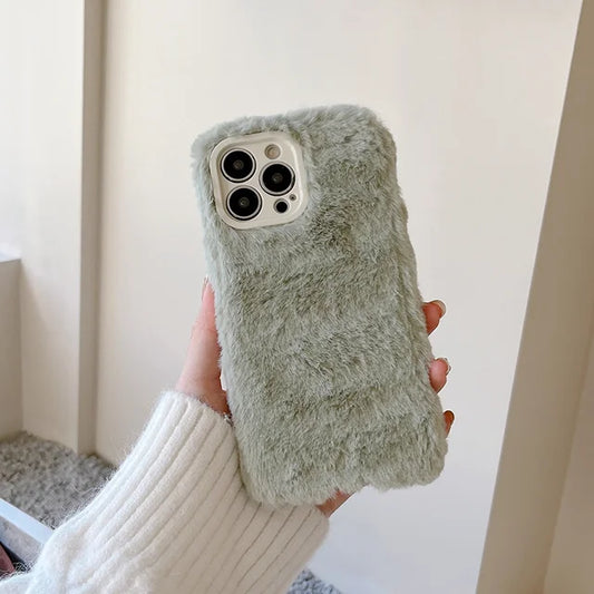 Candy Color Warm Furry Phone Case For iPhone 11 12 13 Pro Max 14 Pro Max 14Plus Camera Lens Protection Soft TPU Back Cover