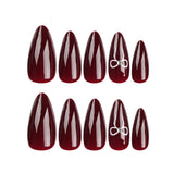 Butterfly and Bows Long Almond Shape False Nails Set