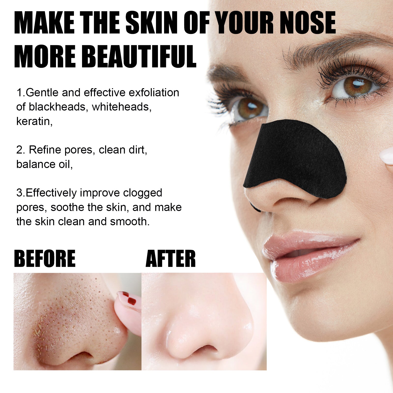 Blackhead Nose Patch, Bamboo Charcoal Remove Blackhead Acne Tear Nose Mask Patch
