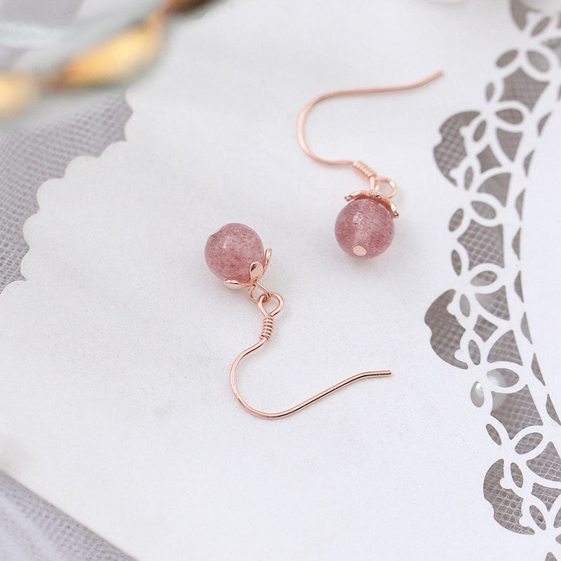 Strawberry Rose Gold Earrings with Pink Crystal