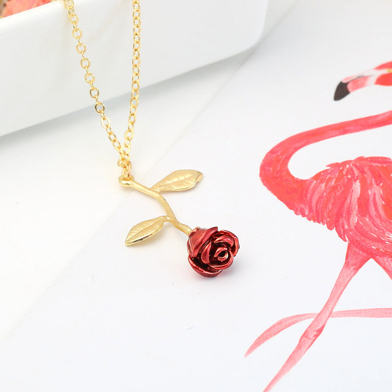 Red Rose Pendant Necklace in Silver, Gold, Rose Gold, Gift for Girlfriend Wife Mother