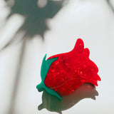 Small Hair Clip | Red Rosebud | Claw Clip in Velvet