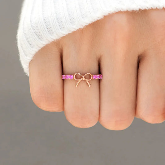 Pink Stone Bow 925 Sterling Silver Ring