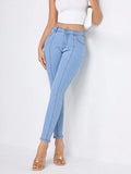 Skinny Stripe Jeans with Pockets