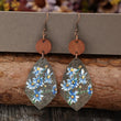 Blue Flower Rustic Wood & Leather Earrings